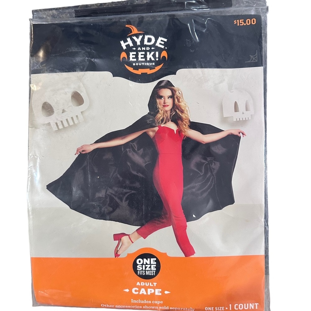 Hyde And Eek Black Hooded Cape Unisex Adult Halloween Costume One Size New‎